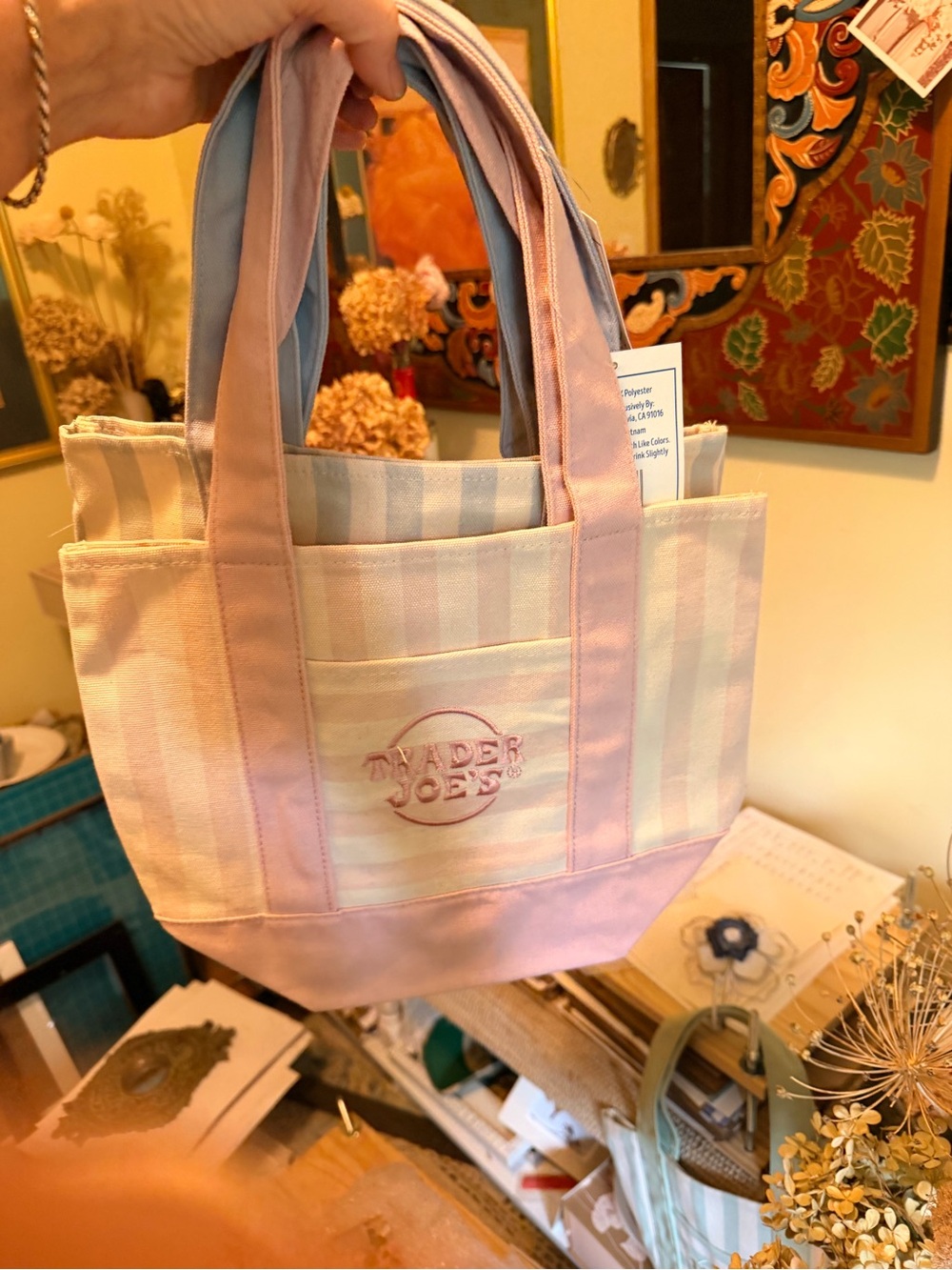 Trader Joe's Pink Stripe Canvas Tote Bag